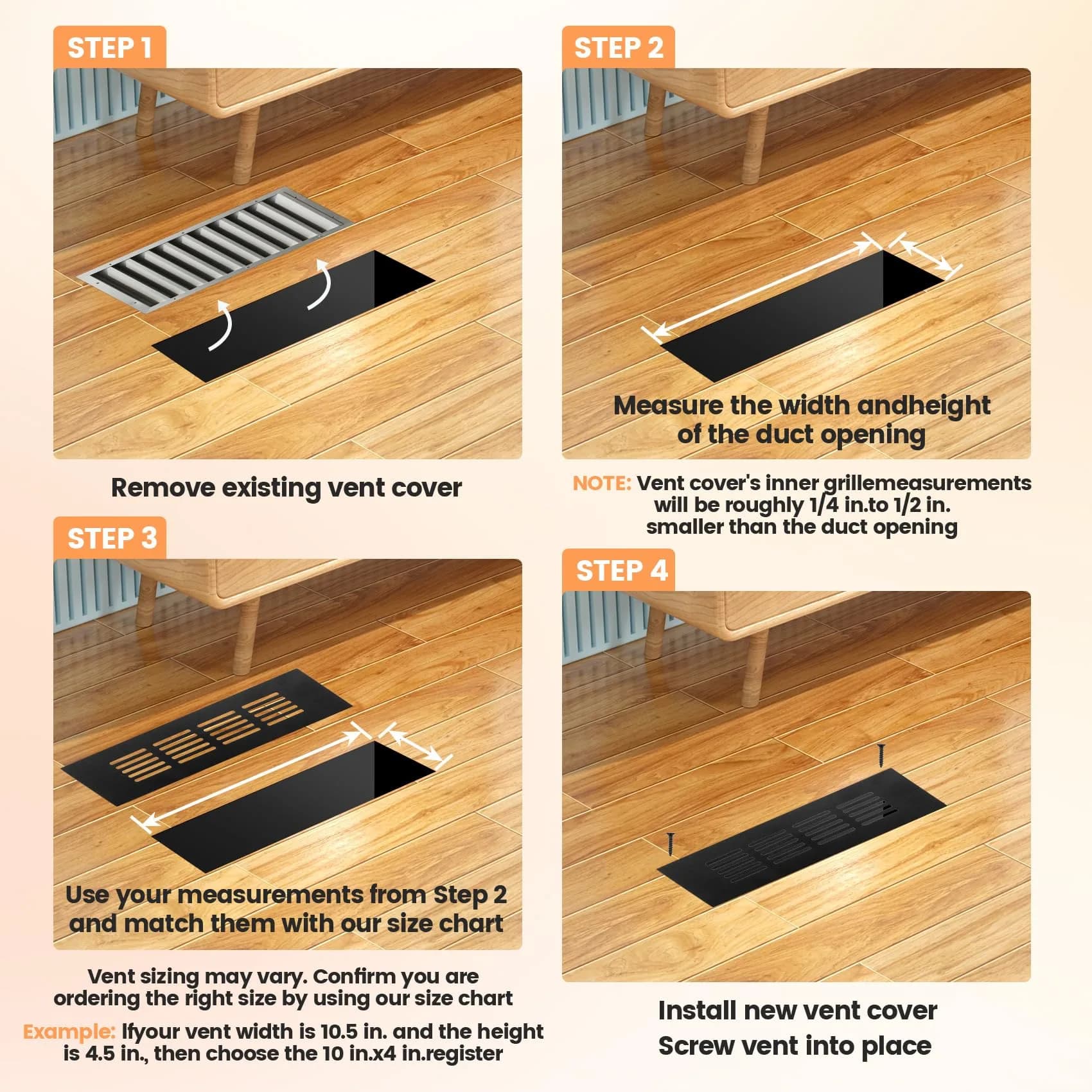 Geesatis Black Air Vent Covers 2-Pack | Fits 268 x 63 mm (10.55 x 2.48 inch) Duct Openings - view 5