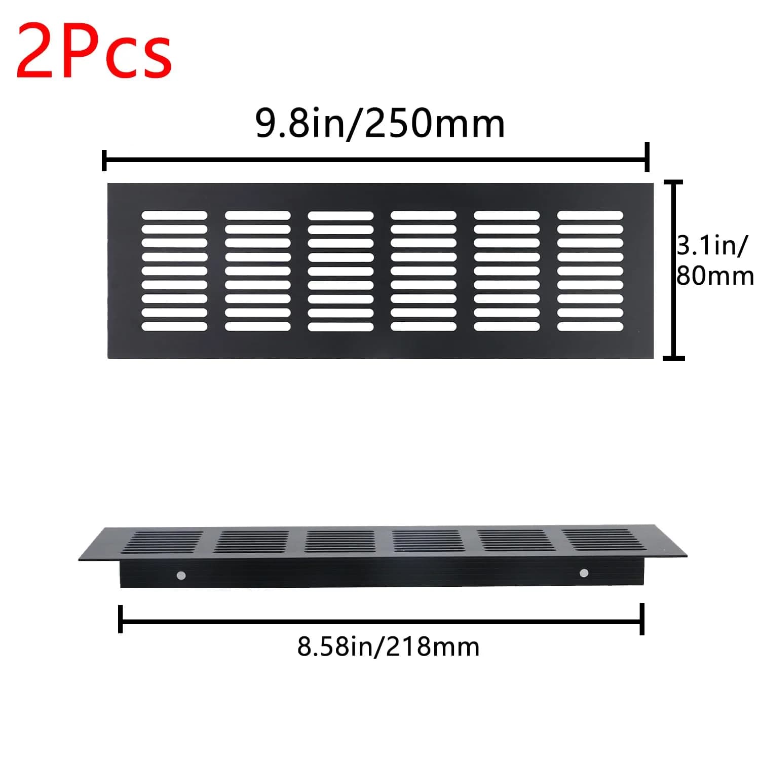 Geesatis Black Air Vent Covers 250mm x 80mm (9.8" x 3.1") | Rust-Proof Aluminum Grille with Screws - view 2