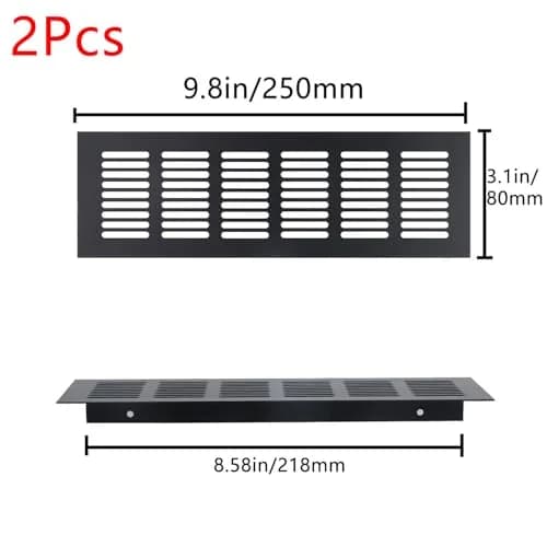 Geesatis Black Air Vent Covers 250mm x 80mm (9.8" x 3.1") | Rust-Proof Aluminum Grille with Screws thumbnail 2