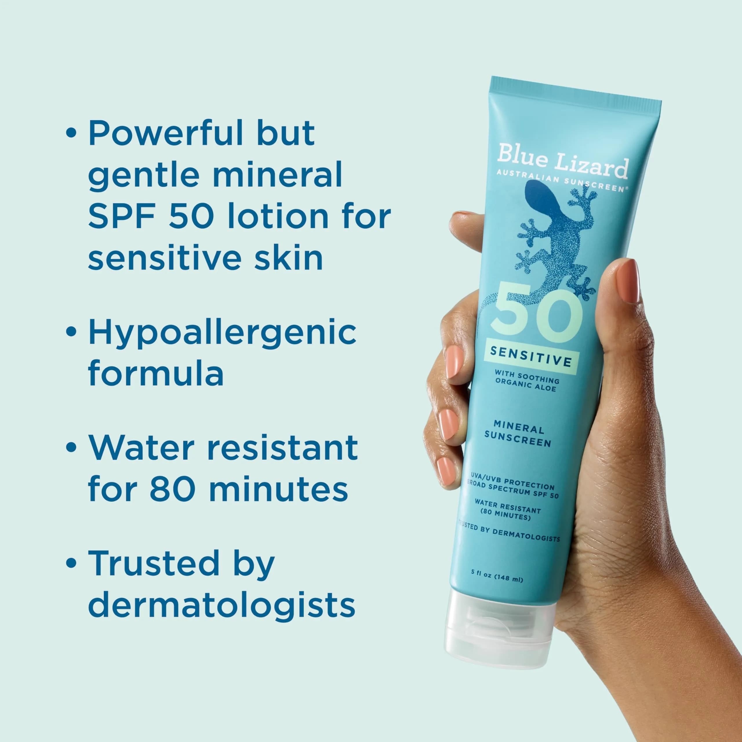 Blue Lizard Sensitive Mineral Sunscreen Lotion SPF 50 - 5 oz Tube | Gentle Protection for Delicate Skin - view 2