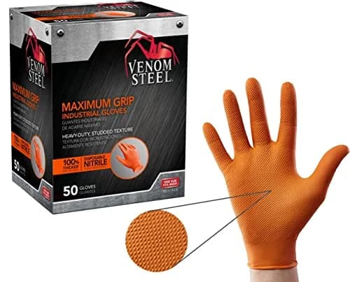 Venom Steel Orange Nitrile Gloves, 8 mil Thick, 50 Count | Heavy Duty Grip & Puncture Resistance thumbnail 1