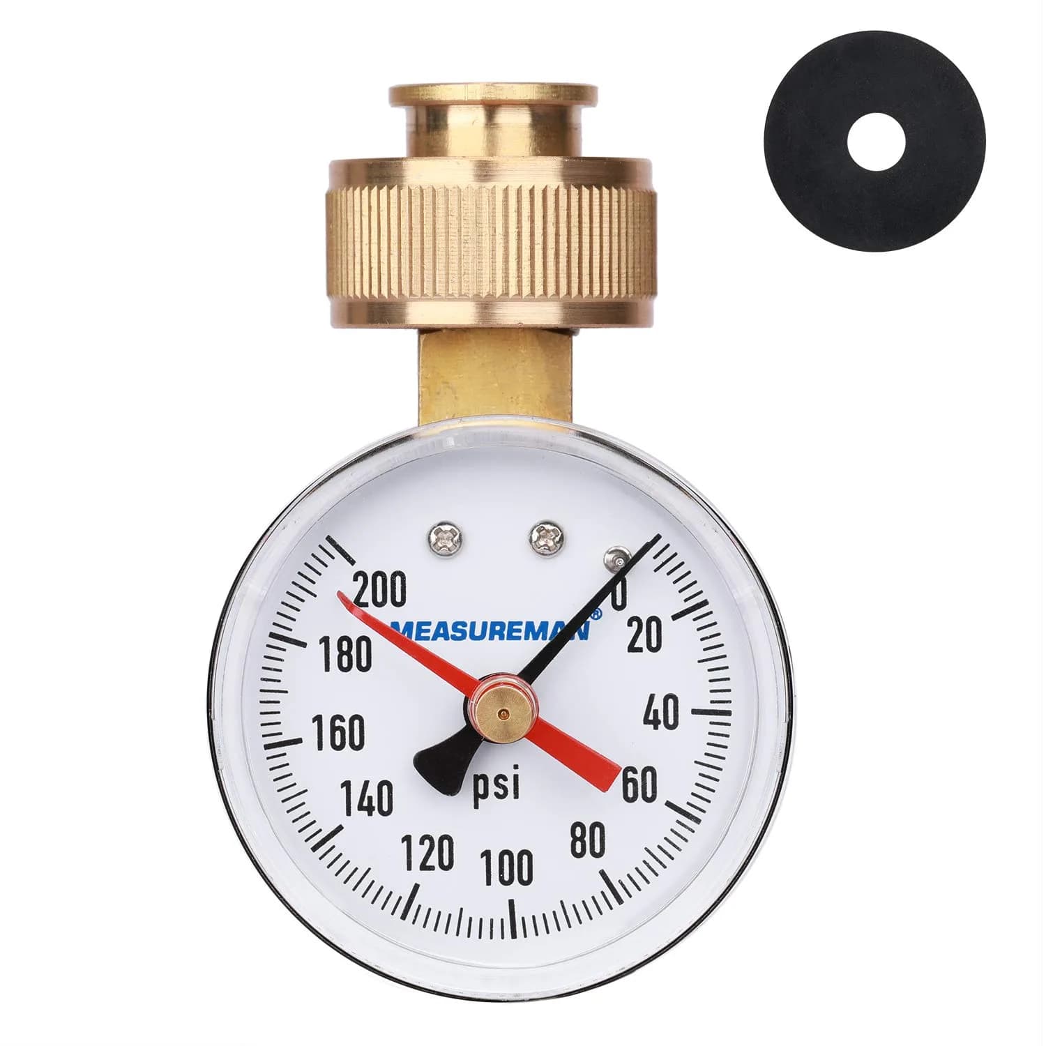 MEASUREMAN 2" Water Pressure Test Gauge with Max Pressure Memory | 0-200 psi/kpa, Brass & Steel