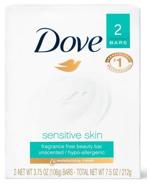 Dove Sensitive Skin Beauty Bar Soap Fragrance Free Hypoallergenic (24 Bars, 3.75 oz Each) | Dermatologist Recommended Gentle Cleanser thumbnail 1