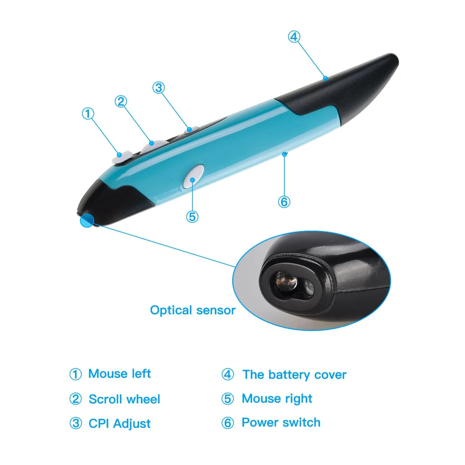 lychee 6th Version Grey Wireless Optical Pocket Pen Mouse - Adjustable DPI Handwriting Mini Mice - view 3