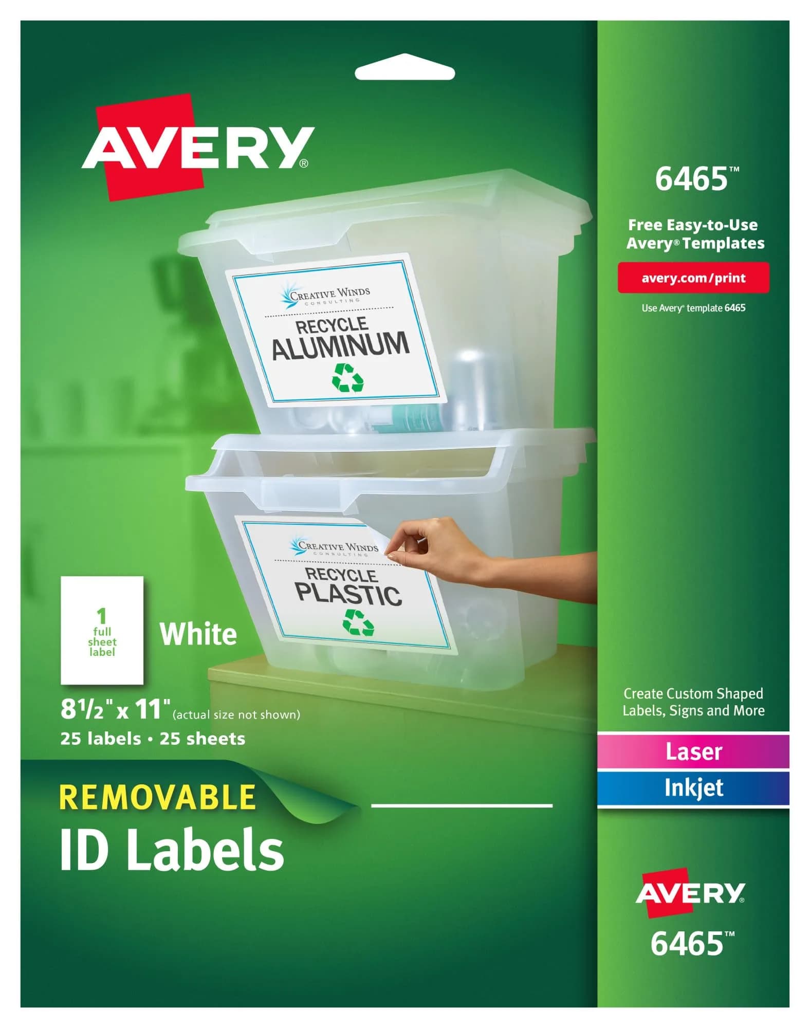 Avery Self-Adhesive Removable Laser ID Labels 8.5 x 11 inches | White, 5 Packs (6465) for Office & School Use