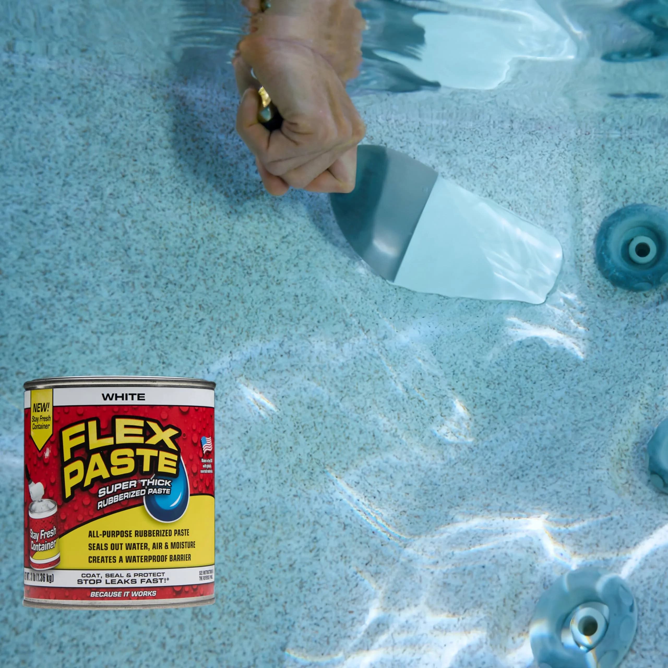 Flex Paste Rubberized Waterproof Sealant Paste, White, 48 fl oz (1.42 L) | Seals Gaps, Cracks, Holes Underwater - view 7