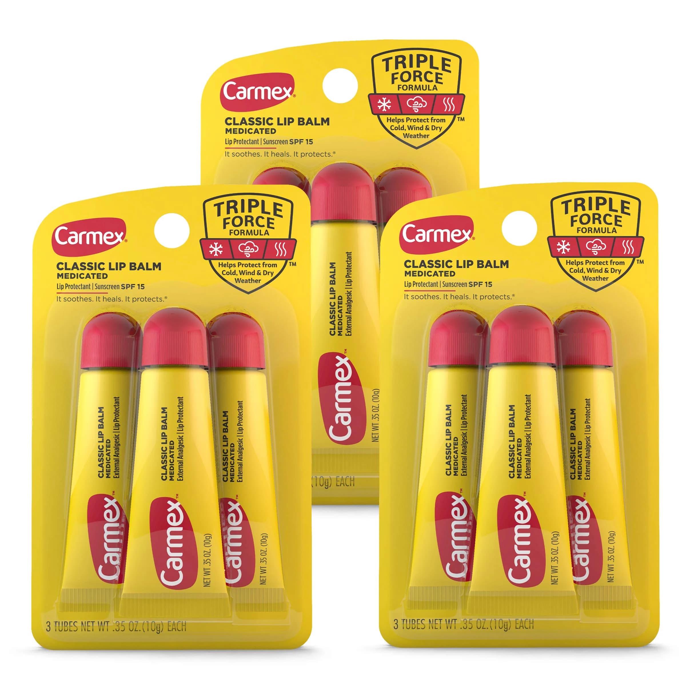 Carmex Classic Medicated Lip Balm Tubes, 9 Count (3 Packs of 3) | Moisturizing & Soothing for Dry Lips