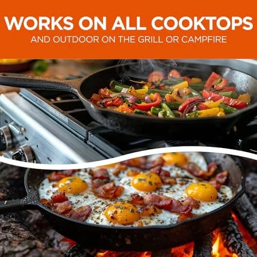 Commercial CHEF 10.25-Inch Cast Iron Skillet | Pre-Seasoned, Versatile & Oven Safe thumbnail 4