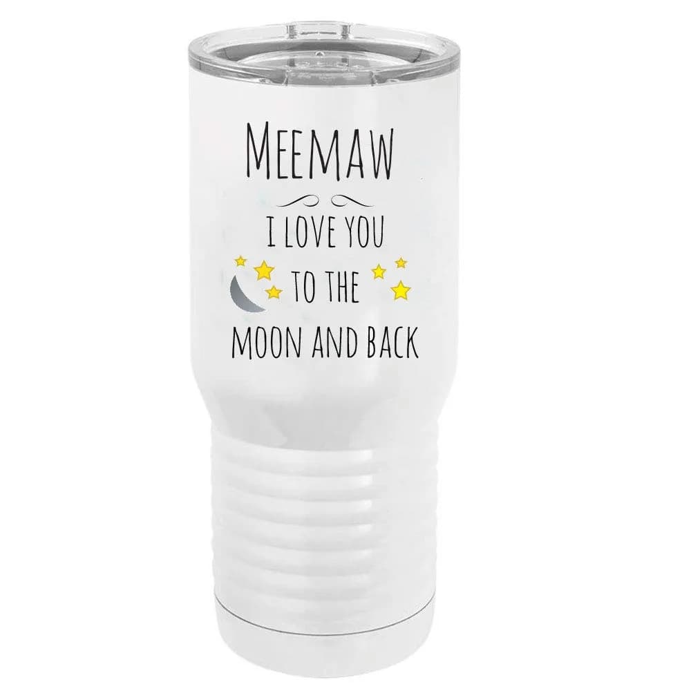 CustomGiftsNow Meemaw I Love You to the Moon and Back Stainless Steel Vacuum Insulated 20 Oz Tumbler | Modern White — White