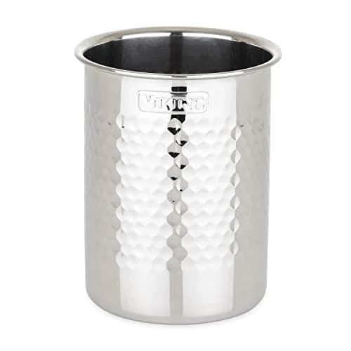 Viking Hammered Stainless Steel Kitchen Utensil Holder | Silver, 6.81 in H x 5.29 in D | Durable, Stylish Countertop Organizer thumbnail 1