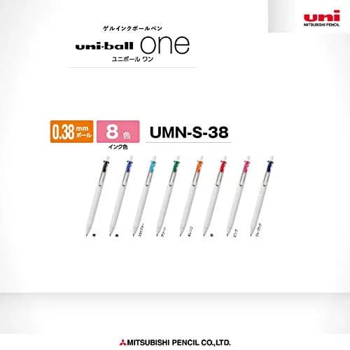 Uni-Ball One Gel Ink Rollerball Pens 0.38mm, Set of 8 Colors | Smooth Ink Flow for Students & Office thumbnail 4