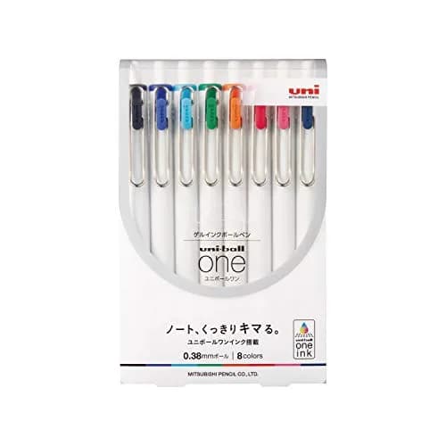Uni-Ball One Gel Ink Rollerball Pens 0.38mm, Set of 8 Colors | Smooth Ink Flow for Students & Office thumbnail 1