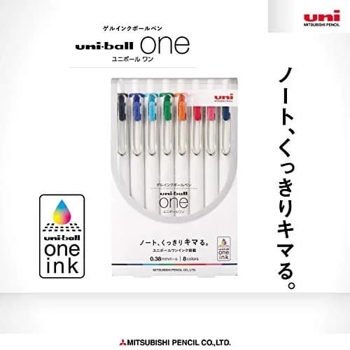 Uni-Ball One Gel Ink Rollerball Pens 0.38mm, Set of 8 Colors | Smooth Ink Flow for Students & Office thumbnail 2