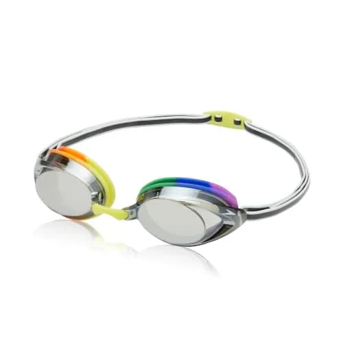 Speedo Unisex-Adult Swim Goggles Mirrored Vanquisher 2.0 | Wide Panoramic UV Anti-Fog Fit — 2.0 Rainbow/Grey Medium