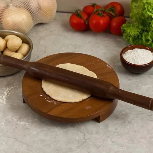 SHRIYA Wooden Chakla Belan Set 8x8 inch | Handmade Teak Roti Board & Pin for Daily Indian Cooking thumbnail 3