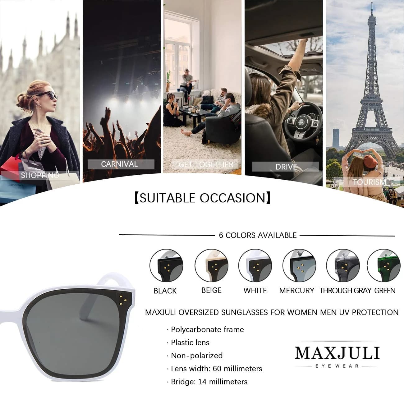 MAXJULI Oversized Sunglasses for Women Men UV Protection | Polarized Retro Style - view 5