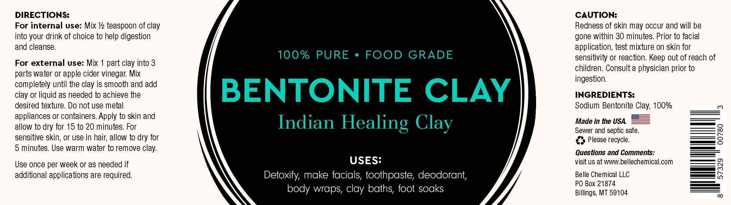 Belle Chemical Sodium Bentonite Clay Powder 454 g (1 lb) | USP-Grade for Masks & Detox - view 2