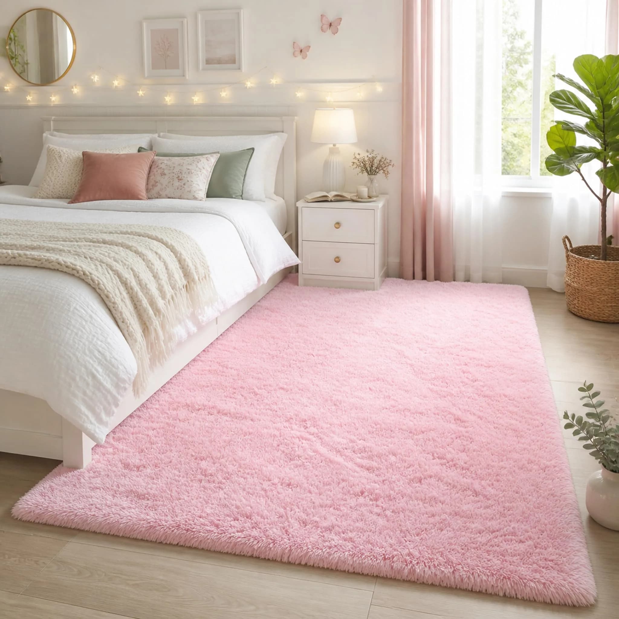 Ophanie Pink Rug for Bedroom Girls | Fluffy Fuzzy Shag Area Rug 4x6 ft