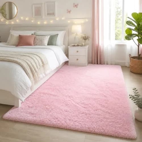 Ophanie Pink Rug for Bedroom Girls | Fluffy Fuzzy Shag Area Rug 4x6 ft thumbnail 1