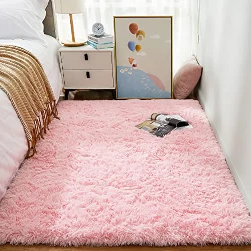 Ophanie Pink Rug for Bedroom Girls | Fluffy Fuzzy Shag Area Rug 4x6 ft thumbnail 5