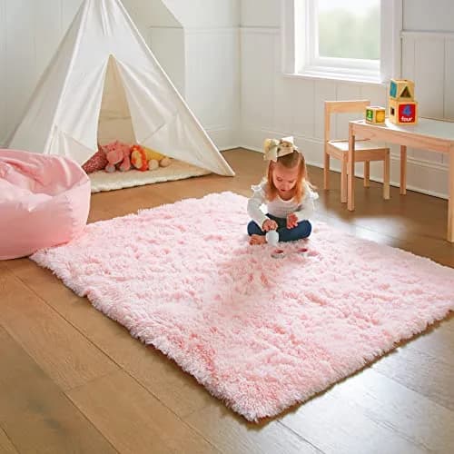 Ophanie Pink Rug for Bedroom Girls | Fluffy Fuzzy Shag Area Rug 4x6 ft thumbnail 7