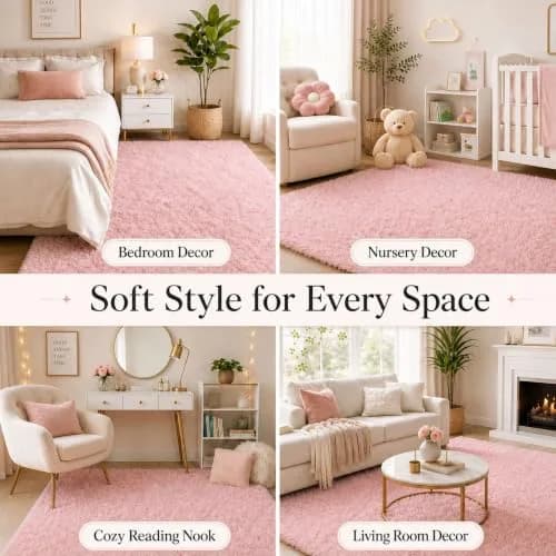 Ophanie Pink Rug for Bedroom Girls | Fluffy Fuzzy Shag Area Rug 4x6 ft thumbnail 3