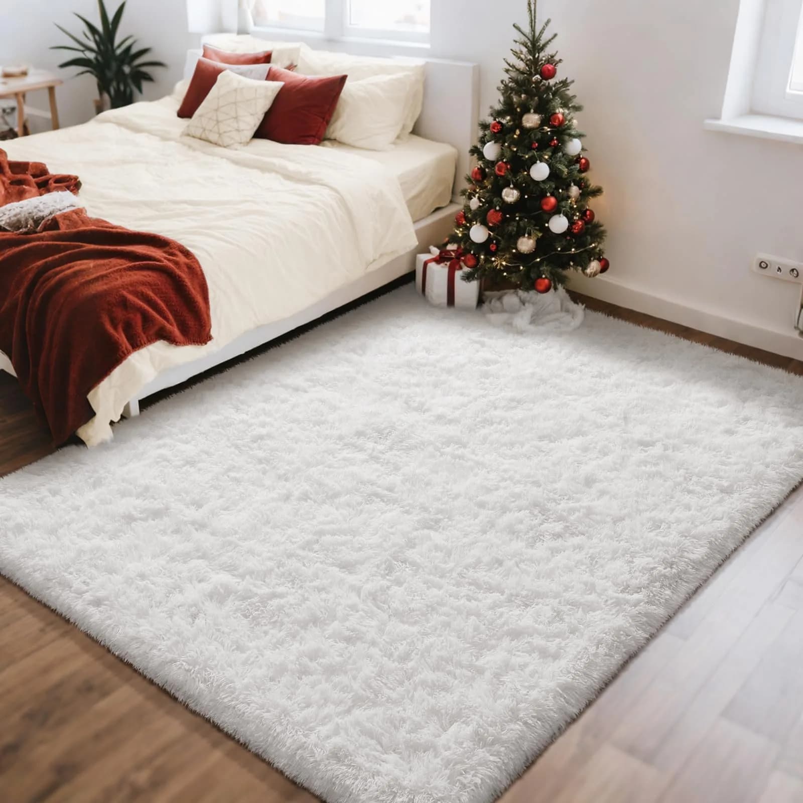 Ophanie White Rugs for Bedroom 4x6 | Fluffy, Soft Fuzzy Shag Plush Rug for Kids & Dorms