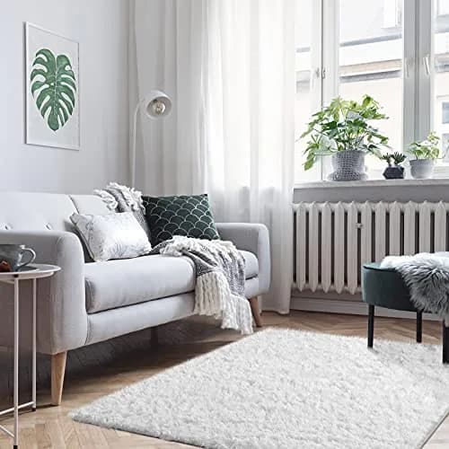 Ophanie White Rugs for Bedroom 4x6 | Fluffy, Soft Fuzzy Shag Plush Rug for Kids & Dorms thumbnail 7