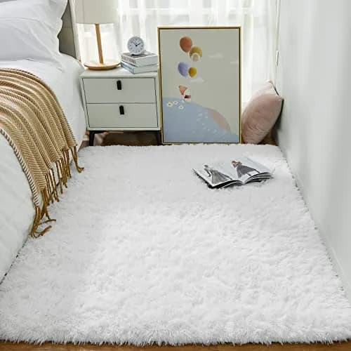 Ophanie White Rugs for Bedroom 4x6 | Fluffy, Soft Fuzzy Shag Plush Rug for Kids & Dorms thumbnail 3