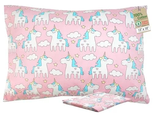 ZPECC Toddler Pillow with Pillowcase 13x18 Organic Cotton Hypoallergenic Pink Unicorn | Baby Essentials for Travel & Nursery thumbnail 1