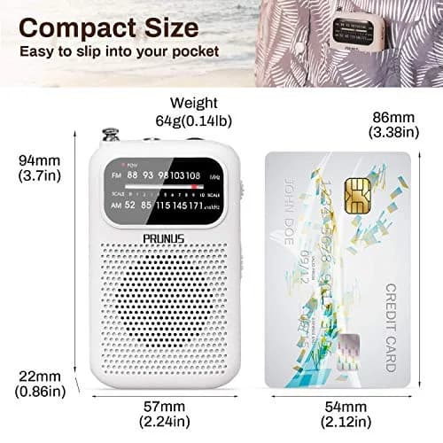 PRUNUS J-777 Pocket Radio Portable AM FM Small Personal Radio with Headphone & Speaker (White) thumbnail 4