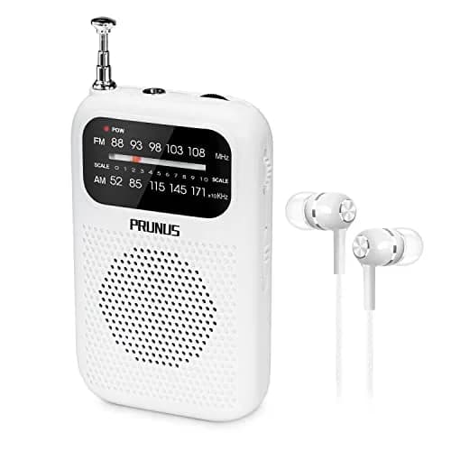 PRUNUS J-777 Pocket Radio Portable AM FM Small Personal Radio with Headphone & Speaker (White) thumbnail 1
