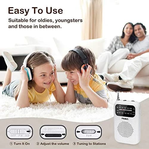 PRUNUS J-777 Pocket Radio Portable AM FM Small Personal Radio with Headphone & Speaker (White) thumbnail 2
