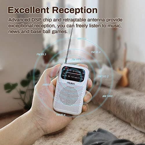 PRUNUS J-777 Pocket Radio Portable AM FM Small Personal Radio with Headphone & Speaker (White) thumbnail 3