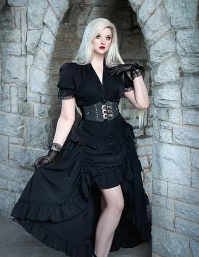 Scarlet Darkness Womens Victorian Blouse Short Sleeve Elegant Fit in Black | Ruffled & Adjustable Fit thumbnail 5