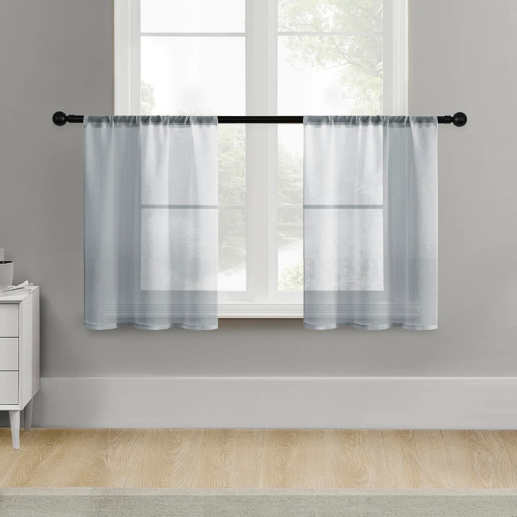MRTREES Sheer Tier Curtains Grey 25"W x 30"L | Light Filtering Voile Sheers for Kitchen & Bathroom