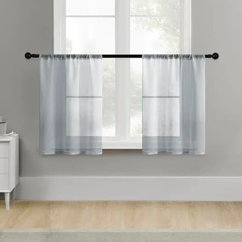 MRTREES Sheer Tier Curtains Grey 25"W x 30"L | Light Filtering Voile Sheers for Kitchen & Bathroom thumbnail 1