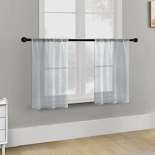 MRTREES Sheer Tier Curtains Grey 25"W x 30"L | Light Filtering Voile Sheers for Kitchen & Bathroom thumbnail 5