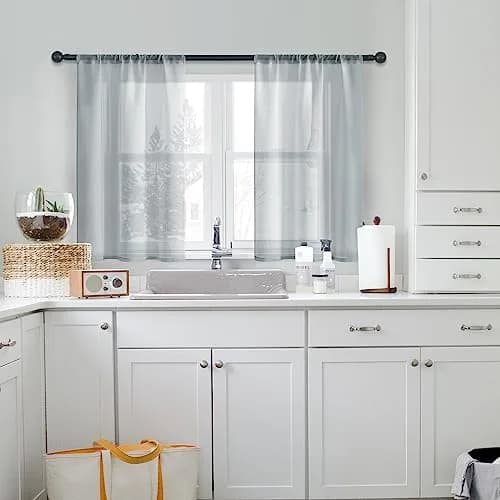 MRTREES Sheer Tier Curtains Grey 25"W x 30"L | Light Filtering Voile Sheers for Kitchen & Bathroom thumbnail 6