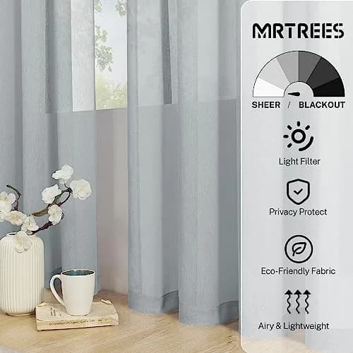 MRTREES Sheer Tier Curtains Grey 25"W x 30"L | Light Filtering Voile Sheers for Kitchen & Bathroom thumbnail 2