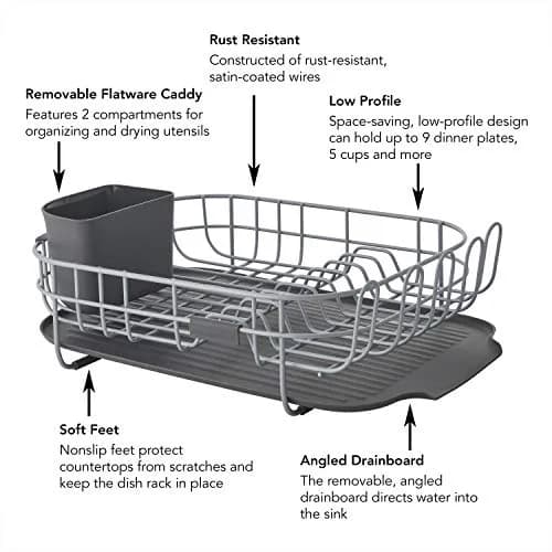 KitchenAid Low Profile Carbon Steel Dishrack | Compact, Charcoal Finish, Drains into Sink thumbnail 4