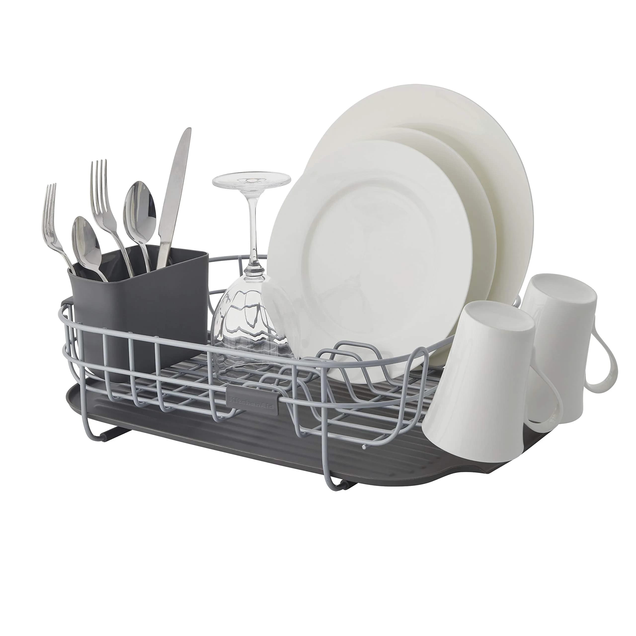 KitchenAid Low Profile Dish Rack - Gray | Rust Resistant Drying Rack with Angled Drain Board - view 3