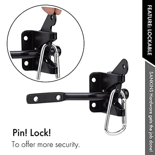 SANKINS Self Locking Gate Latch for Wooden Fence | Gravity Lever Lock, 1pcs, Heavy Duty Iron thumbnail 3