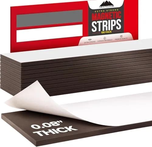 NextClimb Magnetic Tape Strips with Adhesive Backing, 100 Tape Strips (6" x 1") | Strong Adhesive for Crafts & Mounting thumbnail 1