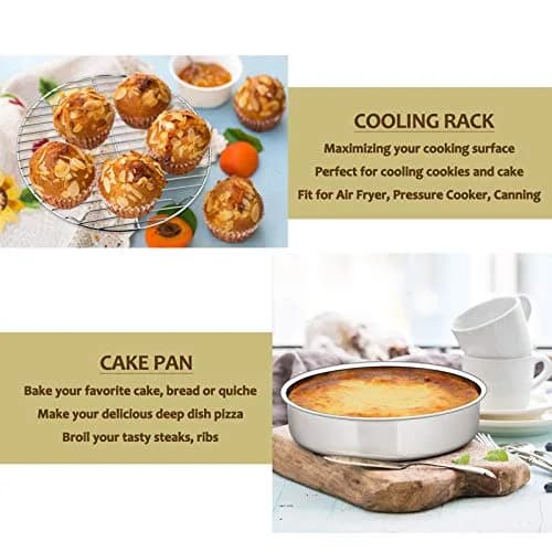 E-far 9½-inch Cake Pan with Rack Set, Stainless Steel Round Bakeware, 4 Pieces | Healthy & Dishwasher Safe thumbnail 5