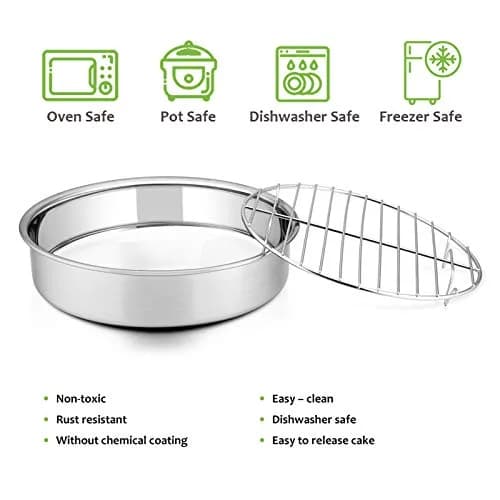 E-far 9½-inch Cake Pan with Rack Set, Stainless Steel Round Bakeware, 4 Pieces | Healthy & Dishwasher Safe thumbnail 2