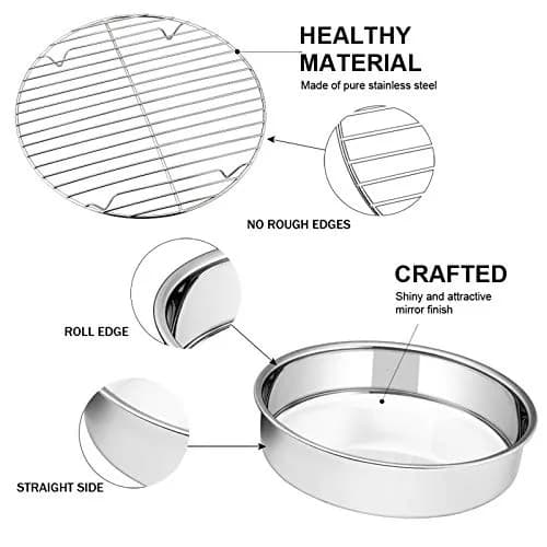 E-far 9½-inch Cake Pan with Rack Set, Stainless Steel Round Bakeware, 4 Pieces | Healthy & Dishwasher Safe thumbnail 3