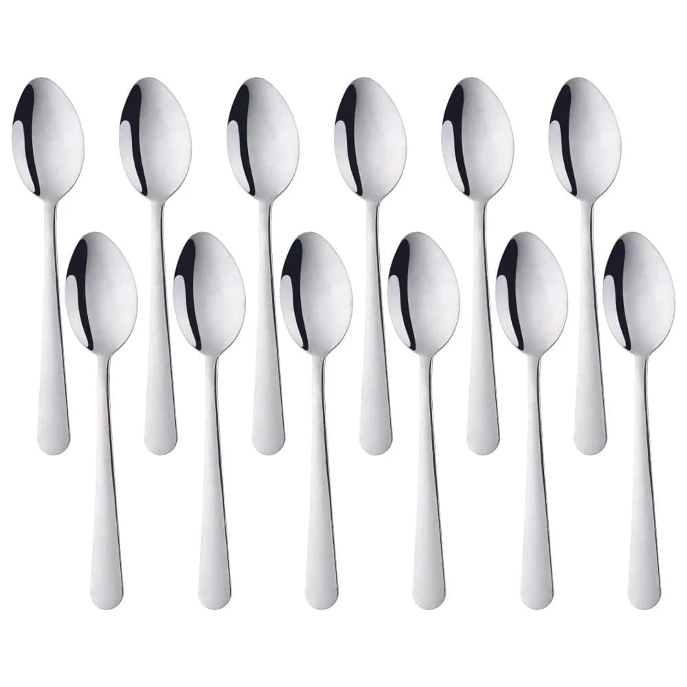 QOBIMOON 12-Piece Stainless Steel Teaspoon Set | Durable, Dishwasher Safe, 14.9 cm | Silver