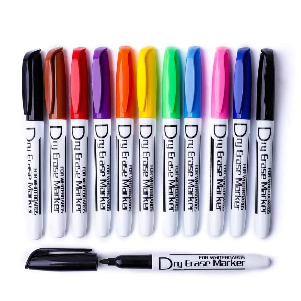 Volcanics Dry Erase Markers, Fine Tip, 10 Colors, 12 Pack | ASTM D-4236 Certified, Low Odor