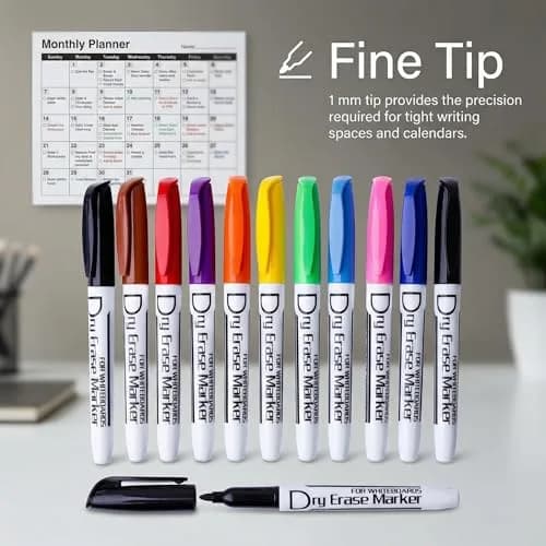 Volcanics Dry Erase Markers, Fine Tip, 10 Colors, 12 Pack | ASTM D-4236 Certified, Low Odor thumbnail 4